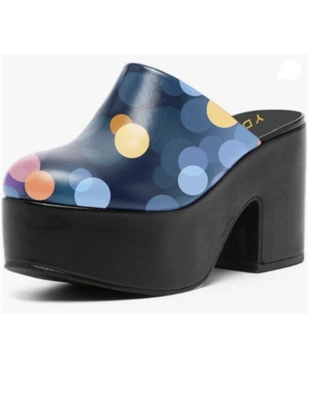 YDN Women Casual Block Heel Mules Cozy Platform Chunky Sandals Print Polka Dot